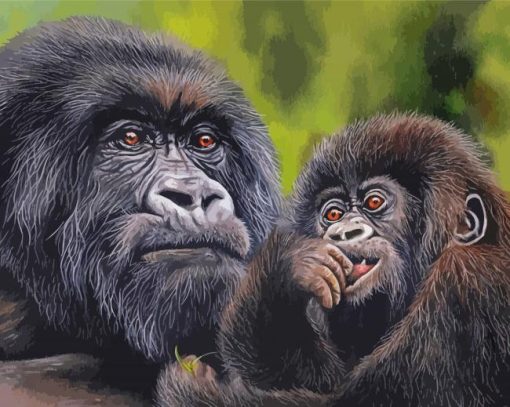 Black Gorilla Mother And Her Baby Diamond Painting