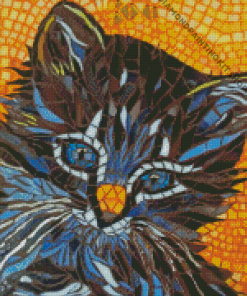 Black Mosaic Cat Diamond Painting