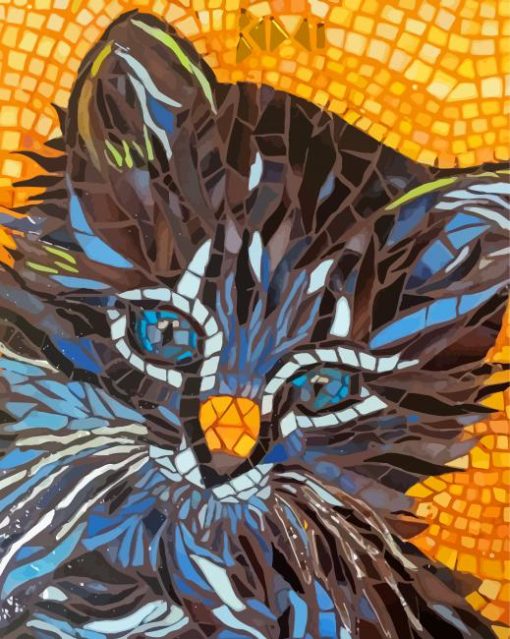 Black Mosaic Cat Diamond Painting