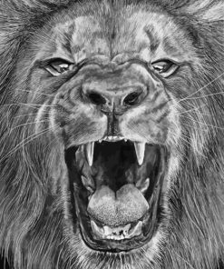 Black And White Lion Roaring Art Diamond Painting