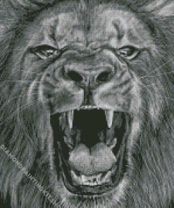 Black And White Lion Roaring Art Diamond Painting