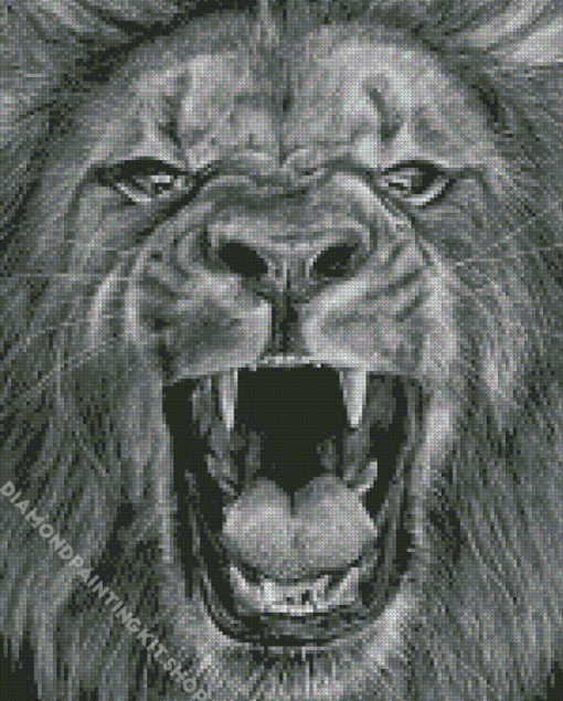 Black And White Lion Roaring Art Diamond Painting