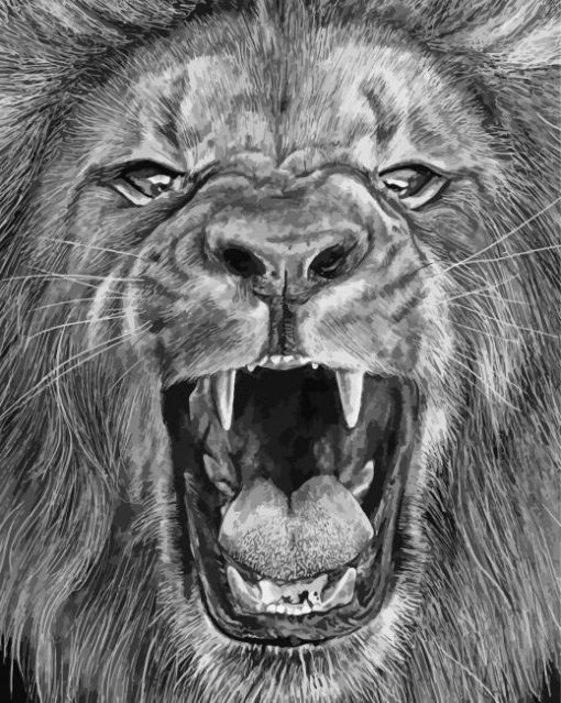 Black And White Lion Roaring Art Diamond Painting