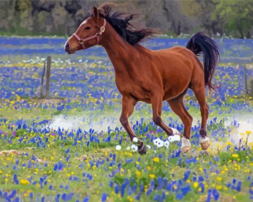 Bluebonnets And Horse Diamond Painting