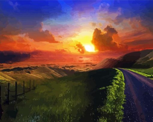 Country Landscape Sunset Diamond Painting