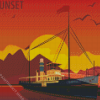 Cruise Ship In Sunset Poster Diamond Painting