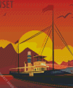 Cruise Ship In Sunset Poster Diamond Painting