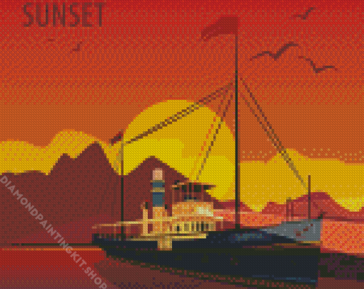 Cruise Ship In Sunset Poster Diamond Painting