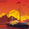 Cruise Ship In Sunset Poster Diamond Painting