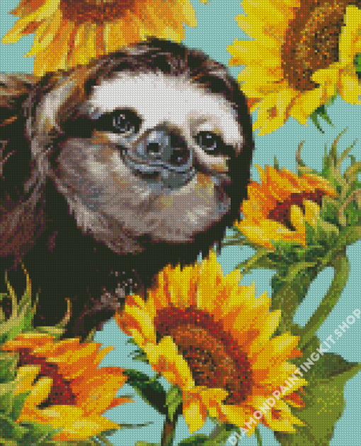 Cute Sloth And Sunflowers Art Diamond Painting