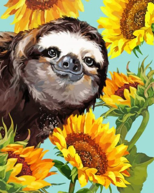 Cute Sloth And Sunflowers Art Diamond Painting