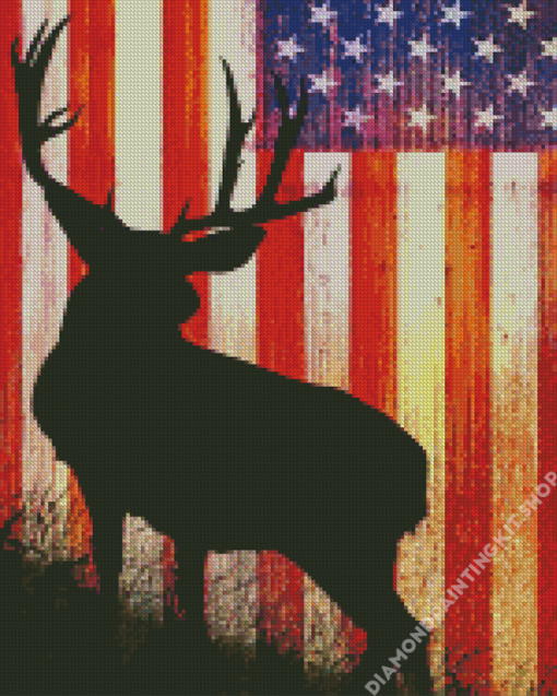 Deer Silhouette With American Flag Diamond Painting