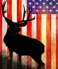 Deer Silhouette With American Flag Diamond Painting