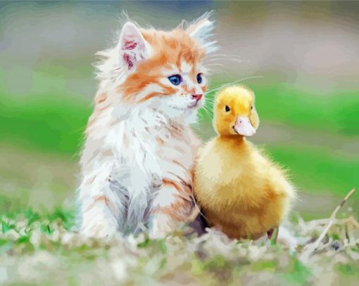 Duck And Cat Animals Diamond Painting