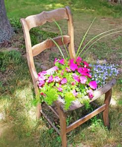 Flowers In Chair Diamond Painting