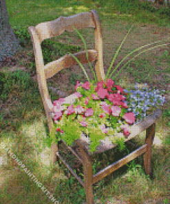 Flowers In Chair Diamond Painting