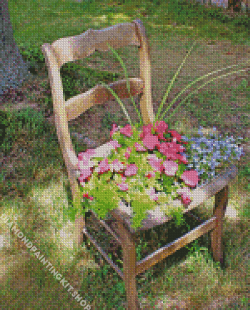 Flowers In Chair Diamond Painting