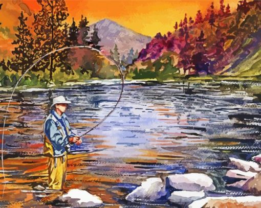 Fly Fishing At Sunset Diamond Painting