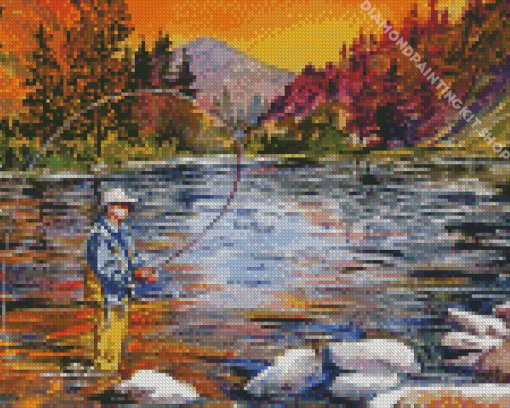 Fly Fishing At Sunset Diamond Painting