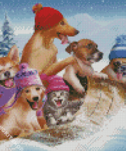 Funny Dogs In Snow Diamond Painting