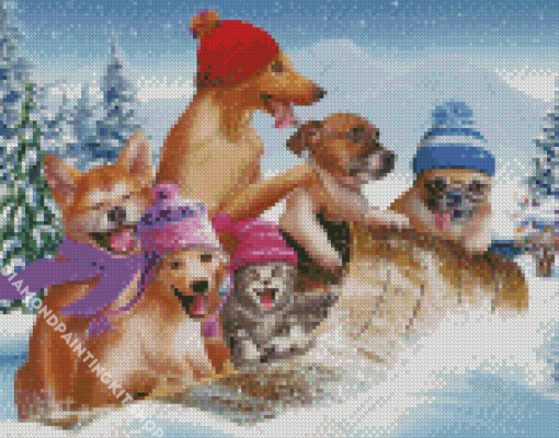 Funny Dogs In Snow Diamond Painting