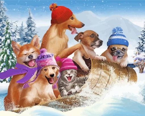 Funny Dogs In Snow Diamond Painting