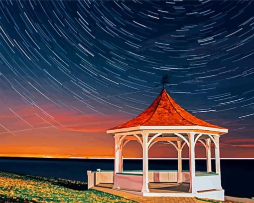 Gazebo By The Sea At Night Diamond Painting