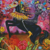 Girl With Black Horse Art Diamond Painting