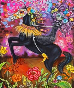 Girl With Black Horse Art Diamond Painting