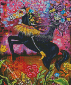 Girl With Black Horse Art Diamond Painting