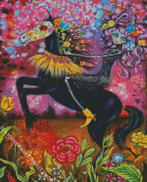 Girl With Black Horse Art Diamond Painting