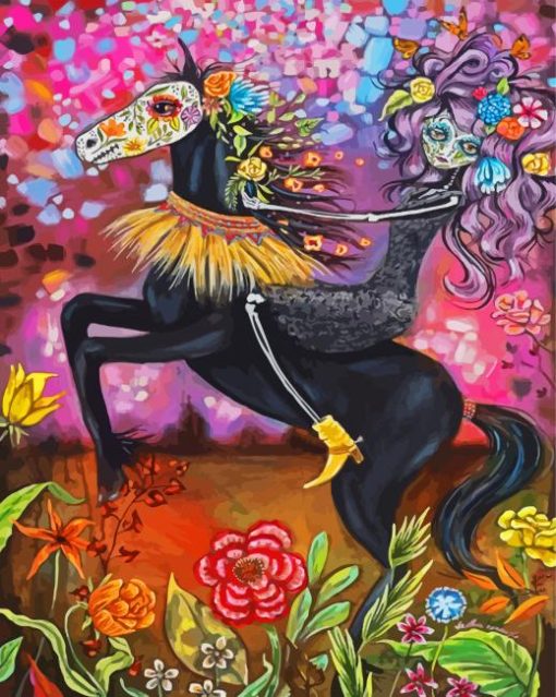 Girl With Black Horse Art Diamond Painting