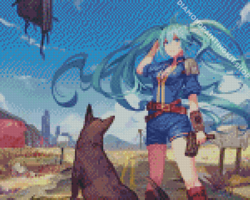 Girl With Dog Anime Diamond Painting