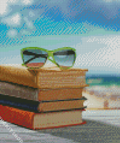 Glasses On Books And Beach Diamond Painting