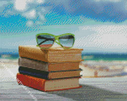 Glasses On Books And Beach Diamond Painting