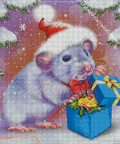 Grey Christmas Mouse Diamond Painting