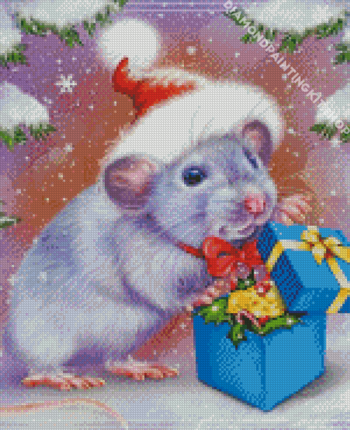 Grey Christmas Mouse Diamond Painting