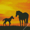 Horse And Foal Sunset Silhouette Diamond Painting