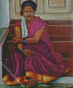 Indian Lady On Stair Diamond Painting