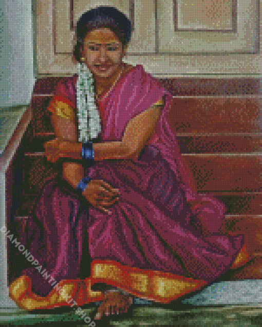 Indian Lady On Stair Diamond Painting