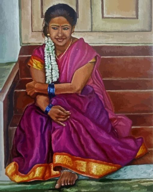 Indian Lady On Stair Diamond Painting