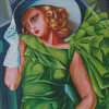 Lady In White Hat And Green Dress Diamond Painting