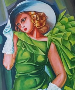 Lady In White Hat And Green Dress Diamond Painting