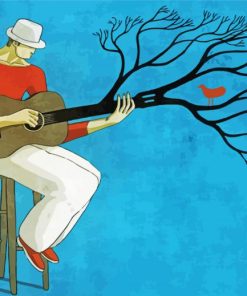 Man Playing On Guitar Tree Diamond Painting