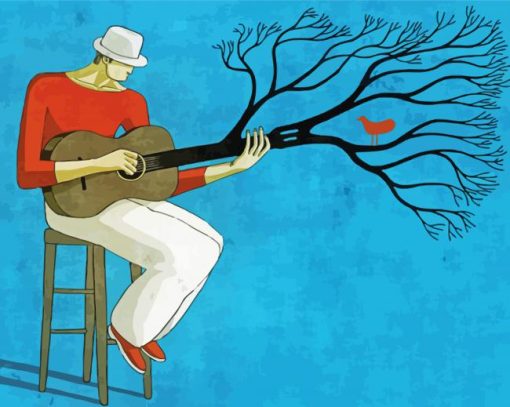 Man Playing On Guitar Tree Diamond Painting