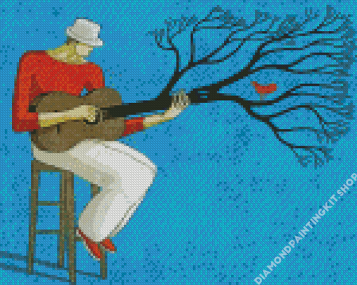 Man Playing On Guitar Tree Diamond Painting