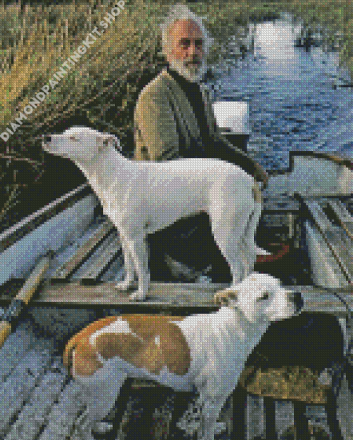 Man In Boat With Dogs Diamond Painting