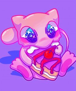 Mew Eating Cake Diamond Painting