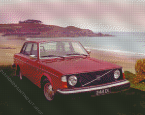 Red Volvo 240 Saloon Diamond Painting