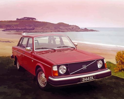 Red Volvo 240 Saloon Diamond Painting